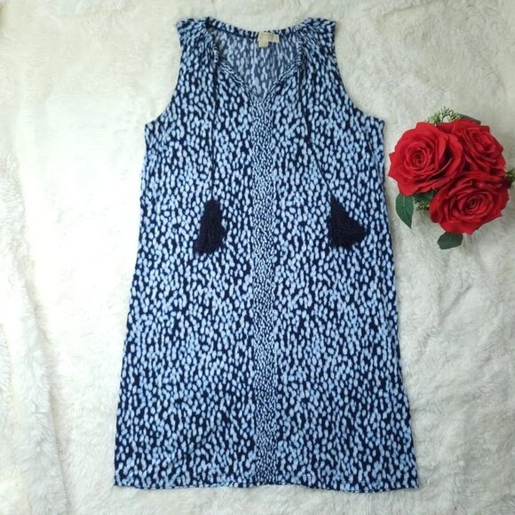 Michael Kors Blue and White Shift Dress with Tassles Size M - Picture 1 of 7